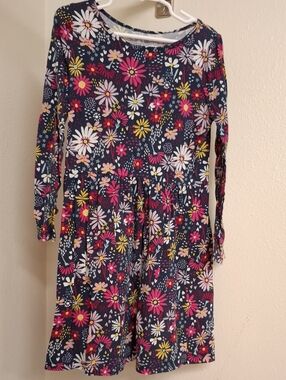 Carter's Navy Floral Long-Sleeve Dress with Pink, White & Yellow Flowers